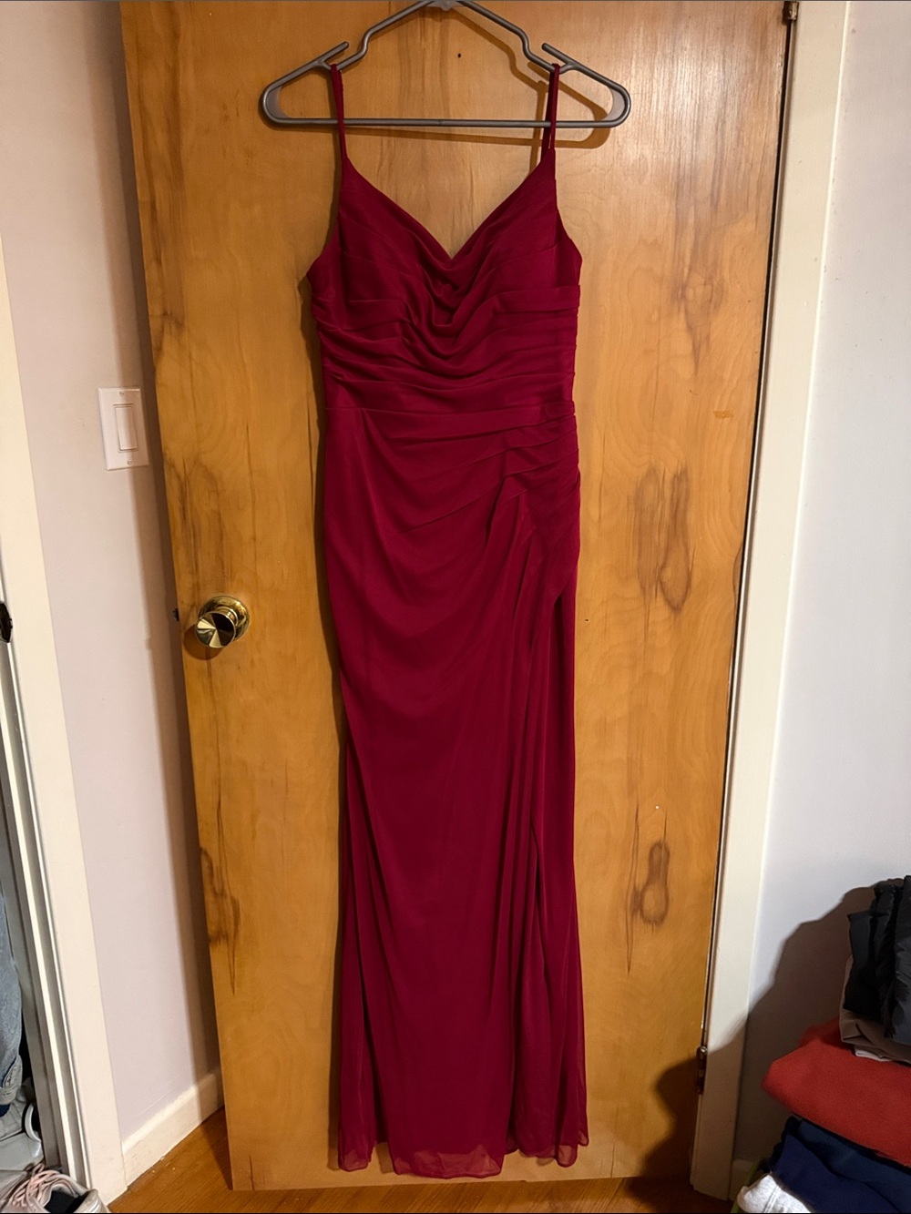 Burgundy Floor Length Dress A-Line Neck